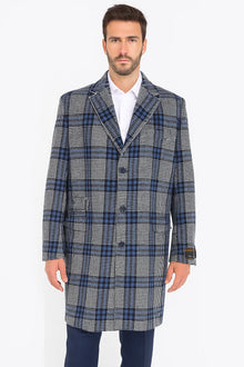 Mens Plaid Overcoat - Plaid Topcoats - Gray Carcoat