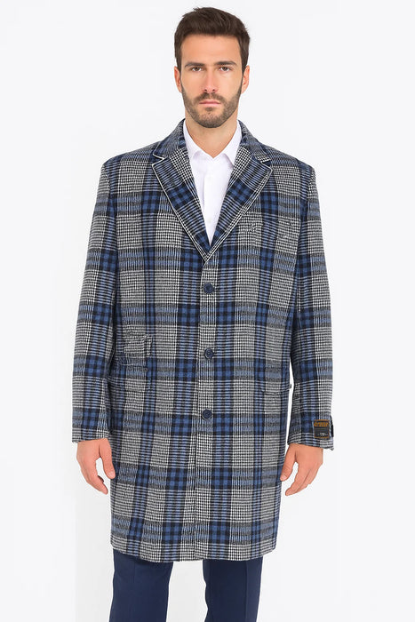Mens Plaid Overcoat - Plaid Topcoats - Gray Carcoat