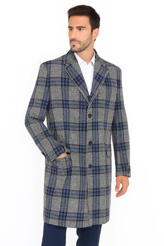 Mens Plaid Overcoat - Plaid Topcoats - Gray Carcoat