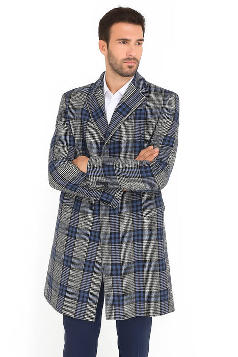 Mens Plaid Overcoat - Plaid Topcoats - Gray Carcoat