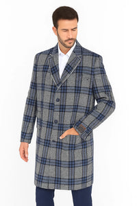 Mens Plaid Overcoat - Plaid Topcoats - Gray Carcoat