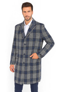 Mens Plaid Overcoat - Plaid Topcoats - Gray Carcoat
