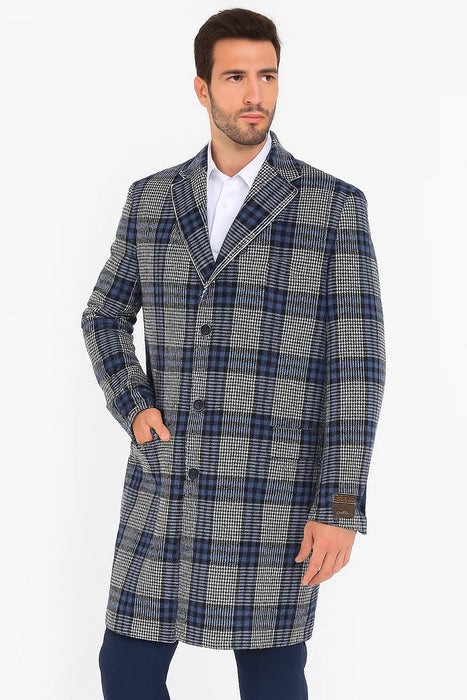Mens Plaid Overcoat - Plaid Topcoats - Gray Carcoat