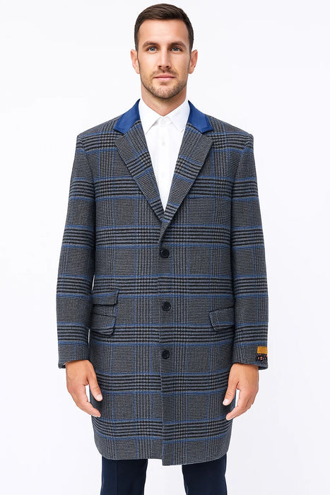 Mens Plaid Overcoat - Plaid and Cashmere Topcoats - Gray Carcoat