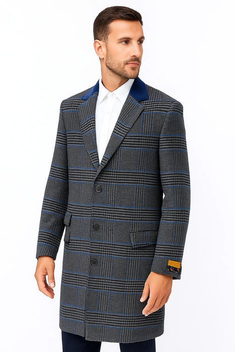 Mens Plaid Overcoat - Plaid and Cashmere Topcoats - Gray Carcoat