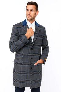 Mens Plaid Overcoat - Plaid and Cashmere Topcoats - Gray Carcoat