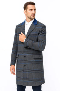Mens Plaid Overcoat - Plaid and Cashmere Topcoats - Gray Carcoat