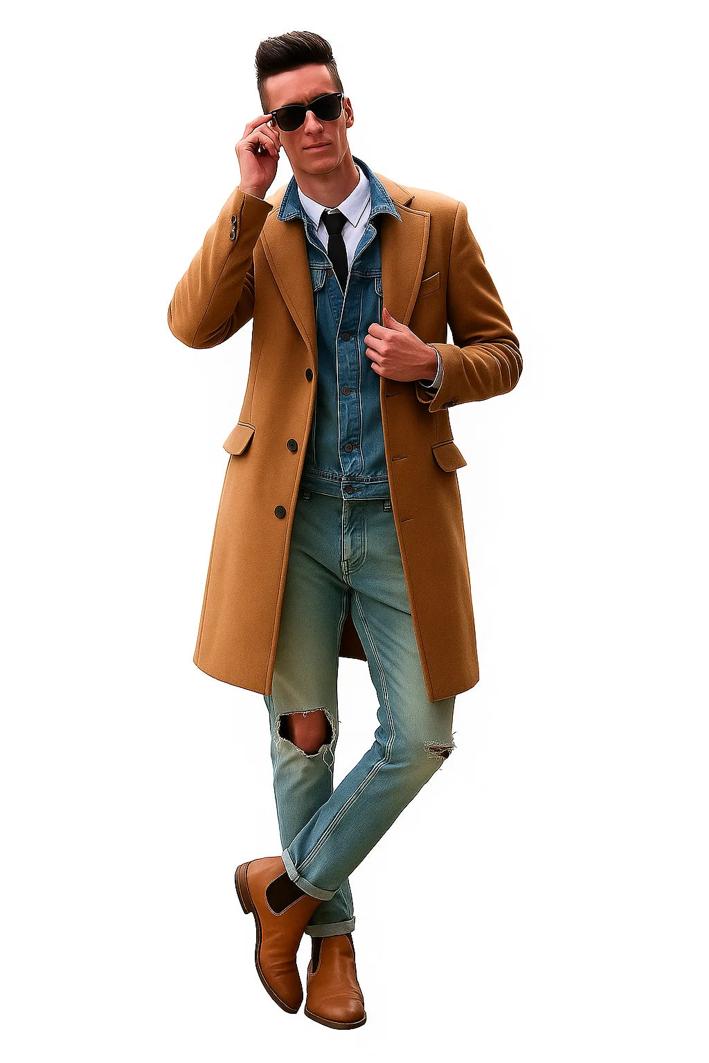 Men's Dress Coat 3 Button Copper ~ Rust ~ Cognac Dark Orange Wool Overcoat - Image 3