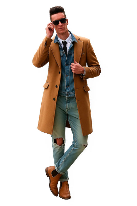 Men's Dress Coat 3 Button Copper ~ Rust ~ Cognac Dark Orange Wool Overcoat