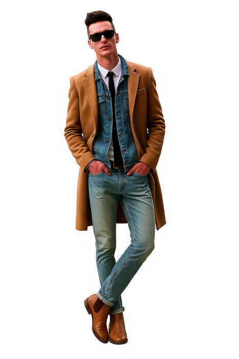 Men's Dress Coat 3 Button Copper ~ Rust ~ Cognac Dark Orange Wool Overcoat