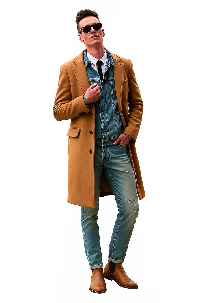 Men's Dress Coat 3 Button Copper ~ Rust ~ Cognac Dark Orange Wool Overcoat - Image 4