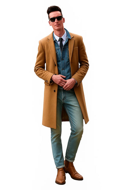 Men's Dress Coat 3 Button Copper ~ Rust ~ Cognac Dark Orange Wool Overcoat - Image 6