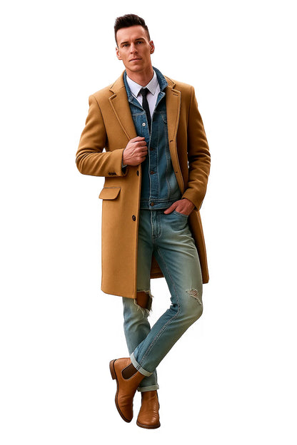 Men's Dress Coat 3 Button Copper ~ Rust ~ Cognac Dark Orange Wool Overcoat - Image 8