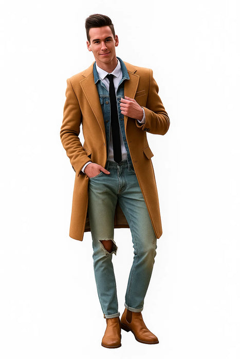 Men's Dress Coat 3 Button Copper ~ Rust ~ Cognac Dark Orange Wool Overcoat