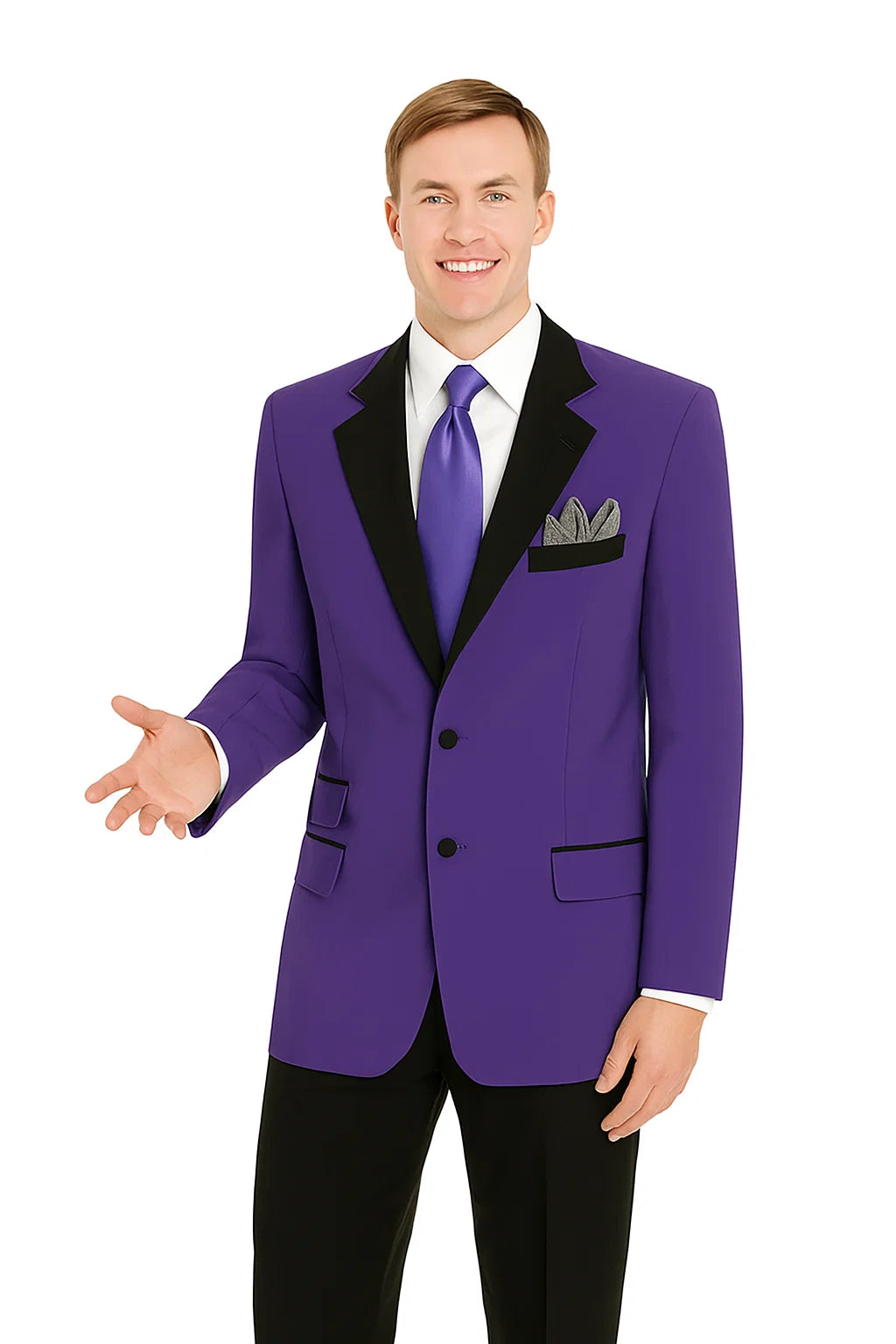 Men'S Purple 2 Button Black Collar Jacket Tuxedo - Image 4