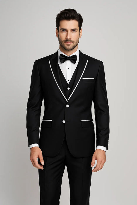 Men'S Designed Black Two Button Tuxedos