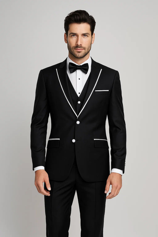 Men'S Designed Black Two Button Tuxedos