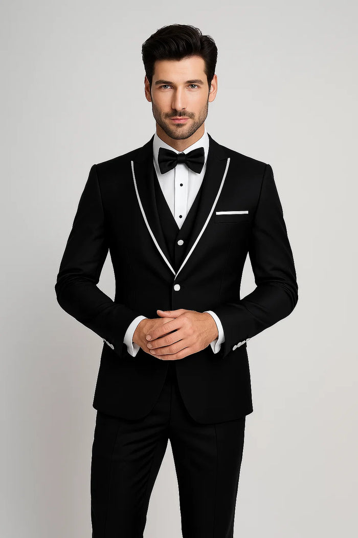 Men'S Designed Black Two Button Tuxedos - Image 7