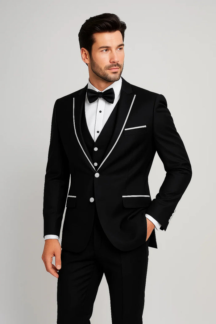 Men'S Designed Black Two Button Tuxedos - Image 8