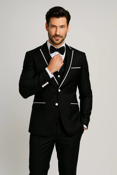 Men'S Designed Black Two Button Tuxedos