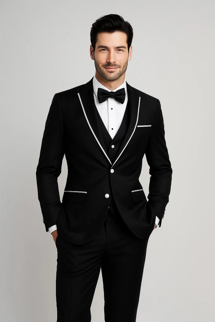 Men'S Designed Black Two Button Tuxedos - Image 3