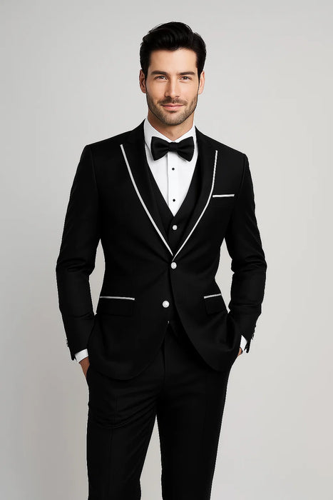 Men'S Designed Black Two Button Tuxedos