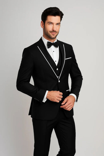 Men'S Designed Black Two Button Tuxedos - Image 4