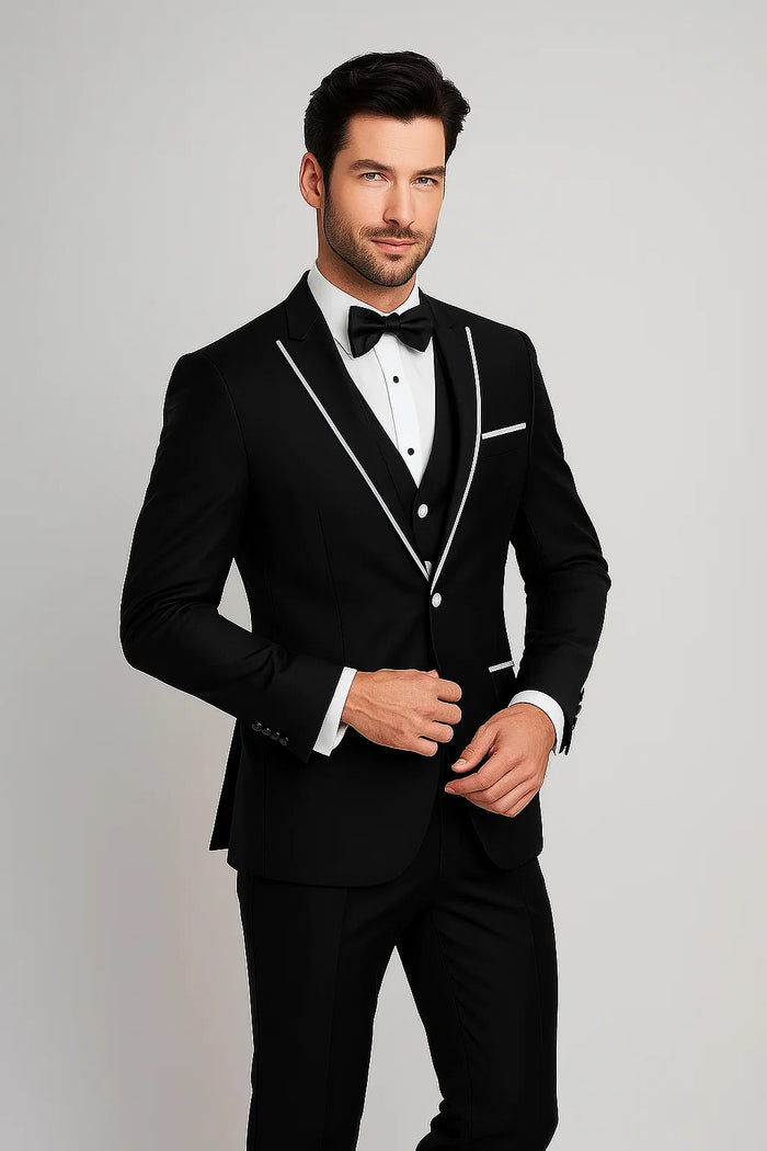 Men'S Designed Black Two Button Tuxedos - Image 4