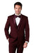Mens Wool One Button Modern Fit Vested Shawl Prom Tuxedo in Burgundy