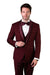 Mens Wool One Button Modern Fit Vested Shawl Prom Tuxedo in Burgundy