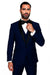 Mens Wool One Button Modern Fit Vested Shawl Prom Tuxedo in Sapphire Blue