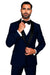 Mens Wool One Button Modern Fit Vested Shawl Prom Tuxedo in Sapphire Blue