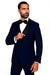 Mens Wool One Button Modern Fit Vested Shawl Prom Tuxedo in Sapphire Blue