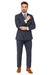 Men's Dark Navy Blue Double Breasted Suit Slim Fit Bold Stripe Peak Lapel Suit