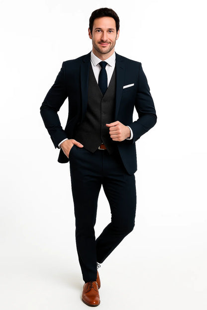 Navy Suit With Gray Vest — MensUSA Has It today Navy Blue Suit With Navy Blue Vest / 44 Regular Jacket