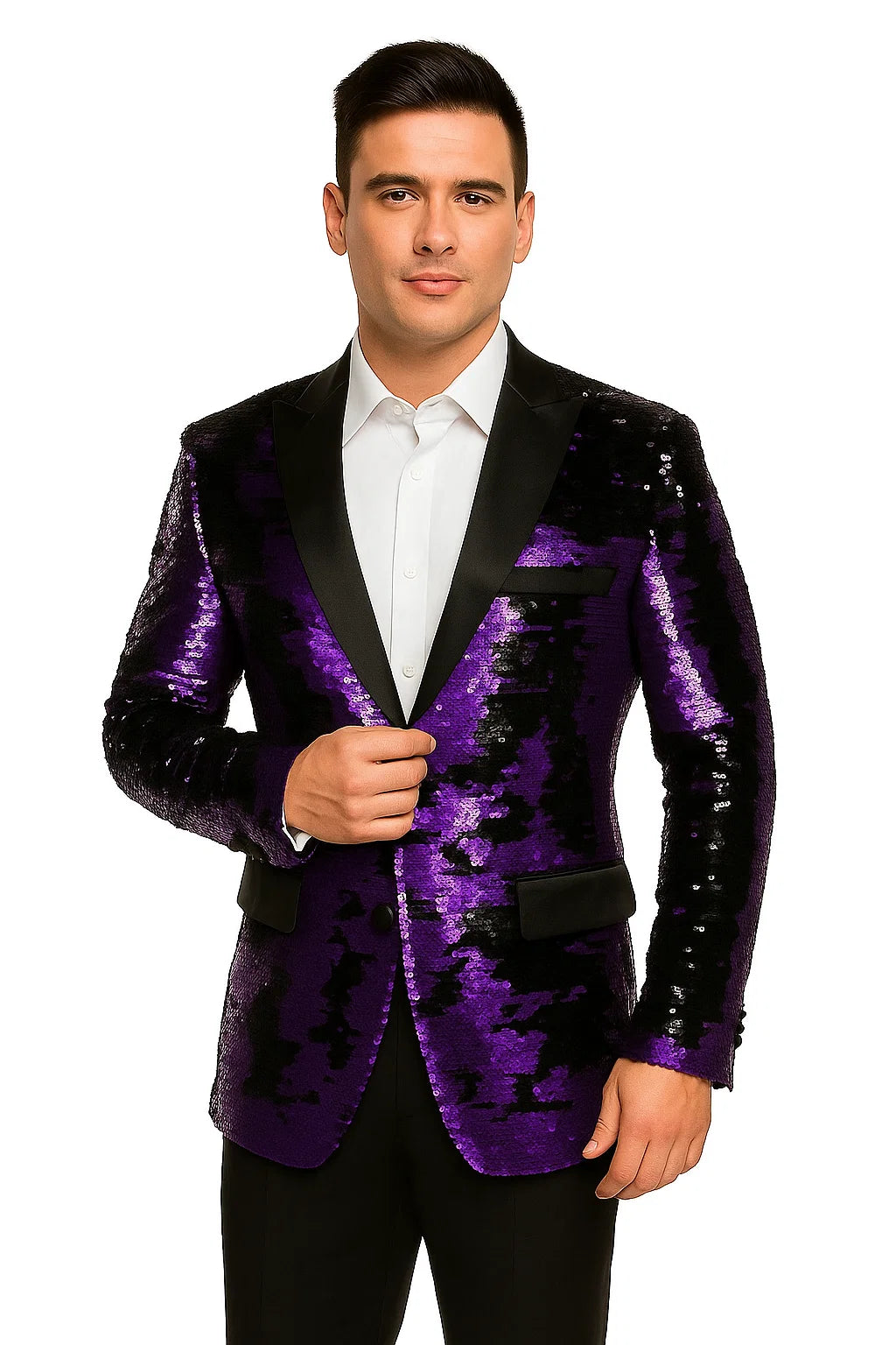 Mens Big and Tall Sequin Blazer - Shiny Fancy Sport Coat + Matching Bowtie + Purple Tuxedo - Image 2