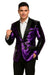 Mens Big and Tall Sequin Blazer - Shiny Fancy Sport Coat + Matching Bowtie + Purple Tuxedo