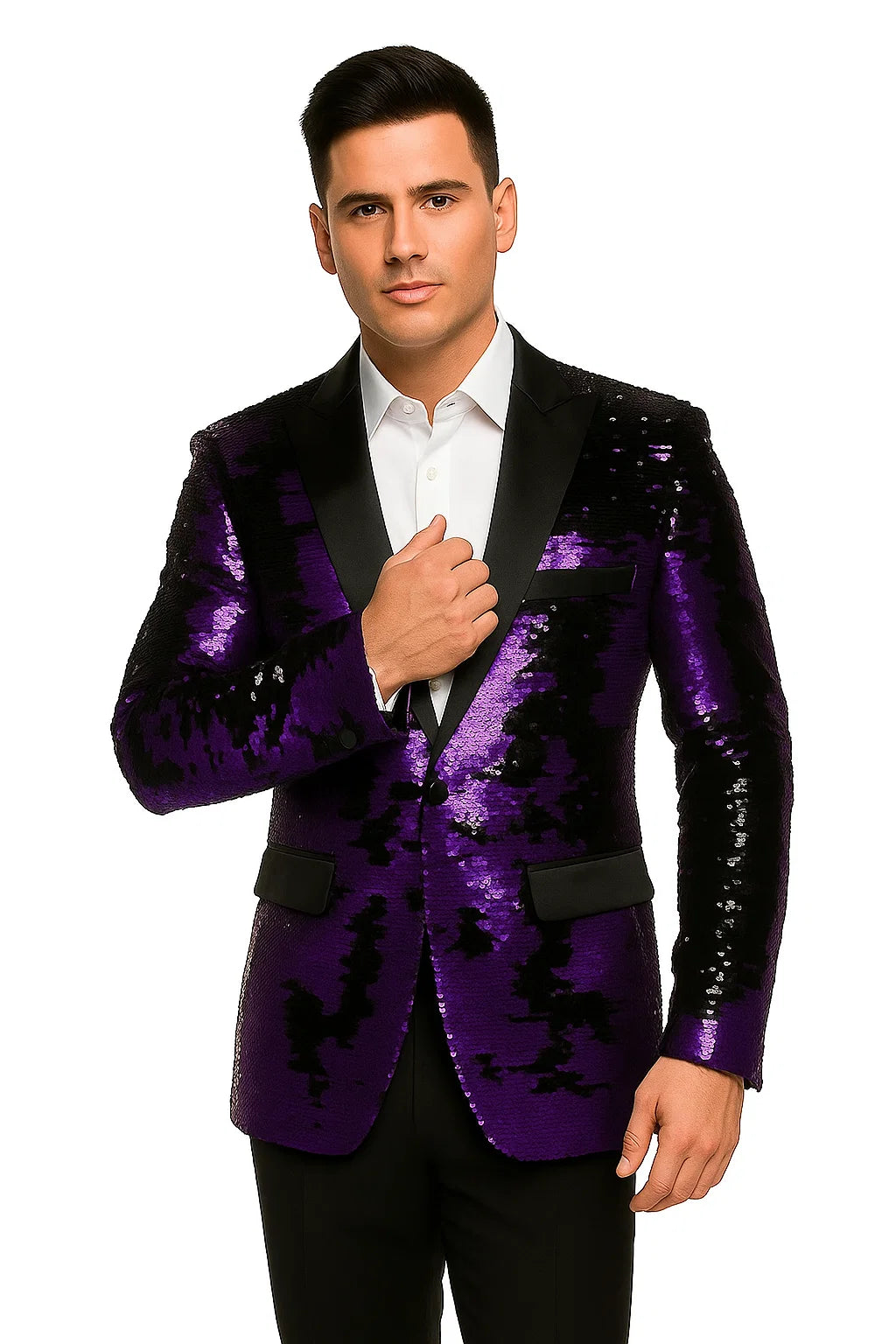 Mens Big and Tall Sequin Blazer - Shiny Fancy Sport Coat + Matching Bowtie + Purple Tuxedo - Image 3