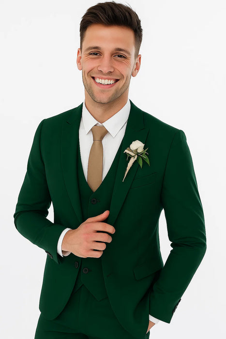 Men'S Emerald Green - Hunter Green Cuff Link Skinny Fit Suit