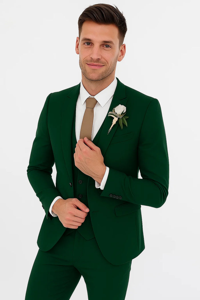 Men'S Emerald Green - Hunter Green Cuff Link Skinny Fit Suit - Image 2