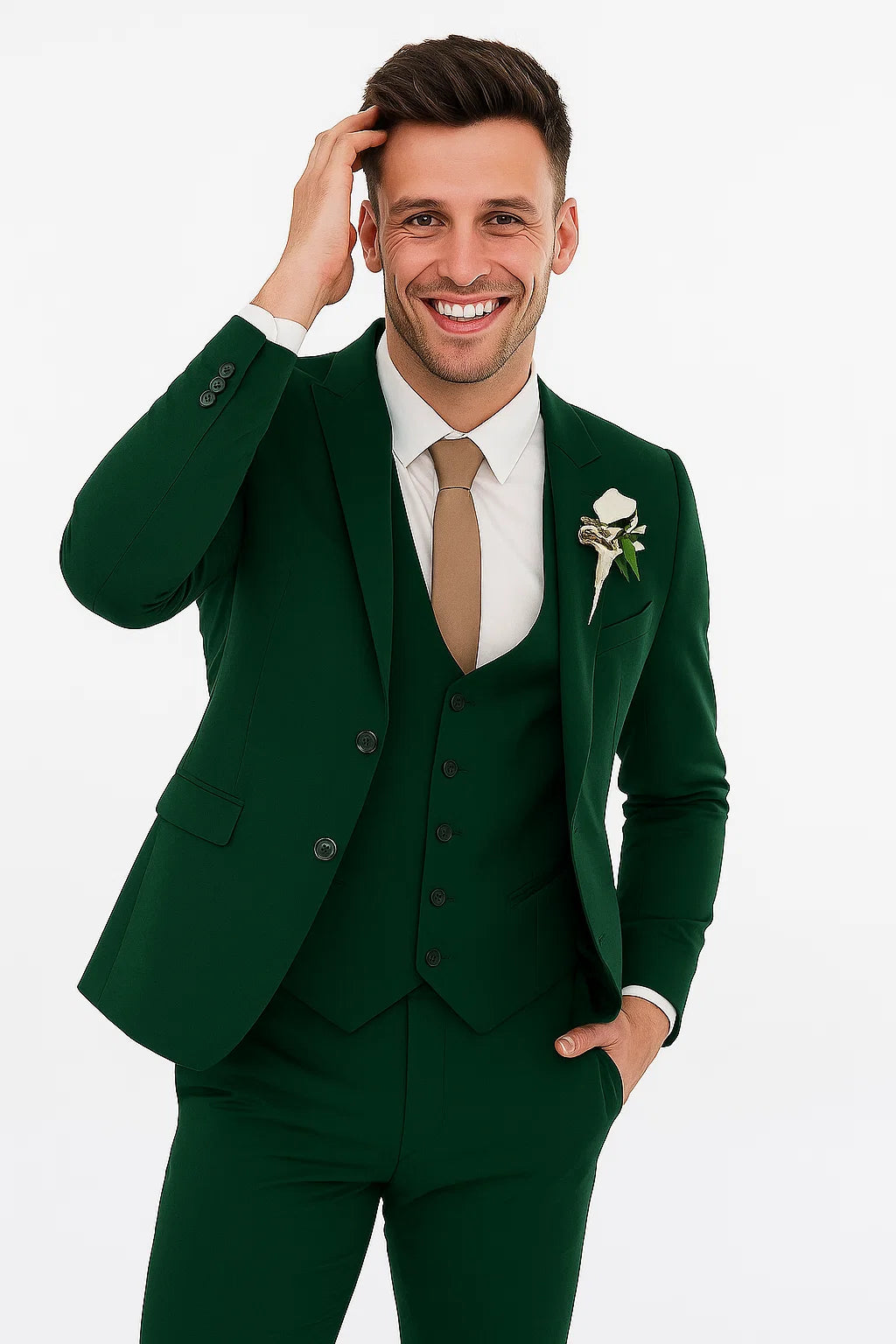 Men'S Emerald Green - Hunter Green Cuff Link Skinny Fit Suit - Image 3