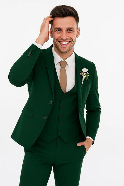 Men'S Emerald Green - Hunter Green Cuff Link Skinny Fit Suit - Image 3