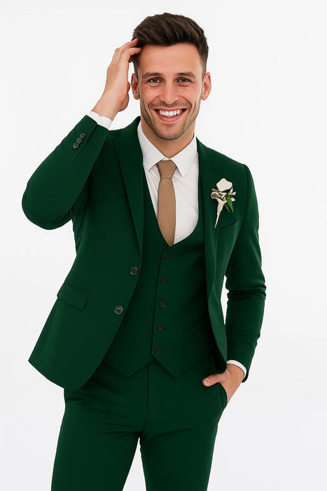 Men'S Emerald Green - Hunter Green Cuff Link Skinny Fit Suit