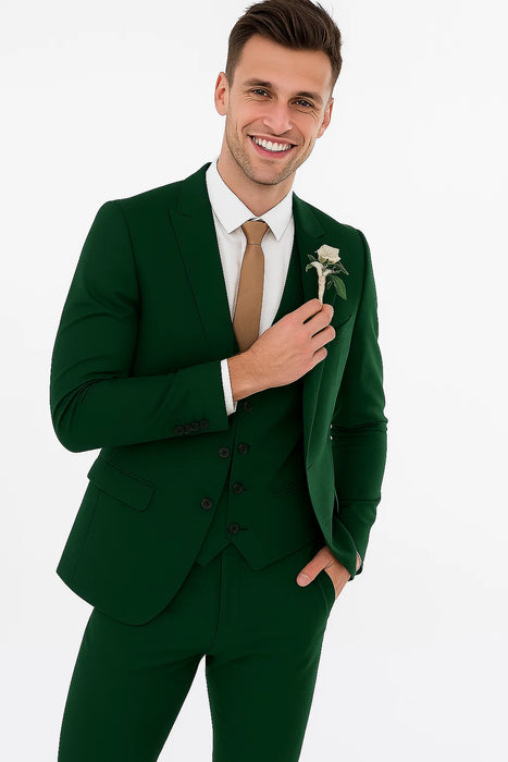Men'S Emerald Green - Hunter Green Cuff Link Skinny Fit Suit