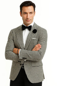 Mens Houndstooth Blazers Mens Two Button houndstooth checkered Designed  Black ~ White Blazer