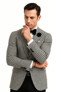 Mens Houndstooth Blazers Mens Two Button houndstooth checkered Designed  Black ~ White Blazer