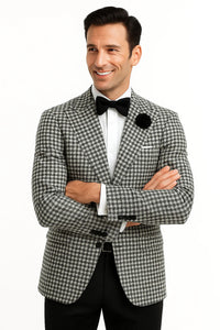 Mens Houndstooth Blazers Mens Two Button houndstooth checkered Designed  Black ~ White Blazer