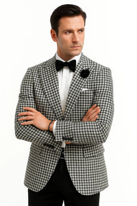 Mens Houndstooth Blazers Mens Two Button houndstooth checkered Designed  Black ~ White Blazer
