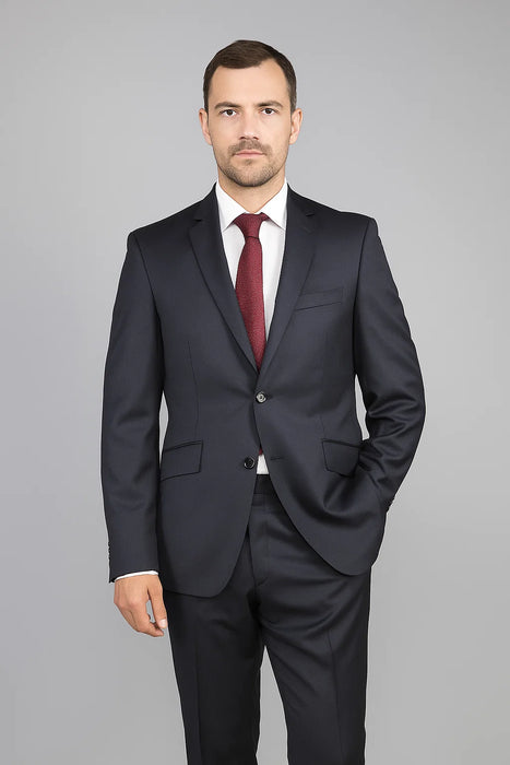 Mantoni Suit - Signature Menswear Wool Fabric SuitsOutlet - Men's Black 2-Button Slim-Fit Suit - High End Suits - High Quality Suits