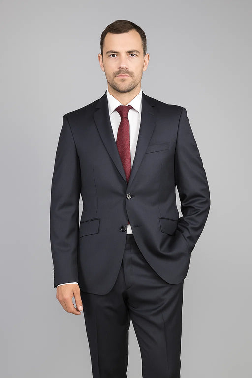 Mantoni Suit - Signature Menswear Wool Fabric SuitsOutlet - Men's Black 2-Button Slim-Fit Suit - High End Suits - High Quality Suits